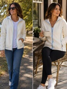 Columbia Women's Cream and Blue Fleece Jacket ✨️🖤✨️